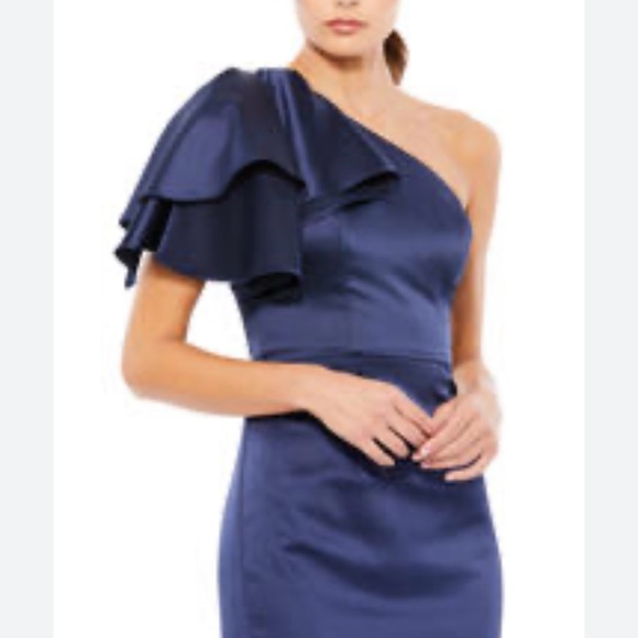 Mac Duggal Navy One Shoulder Dress - Picture 3 of 7